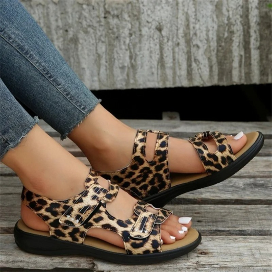 ZANDORA retro dames sandalen leer met luipaardprint