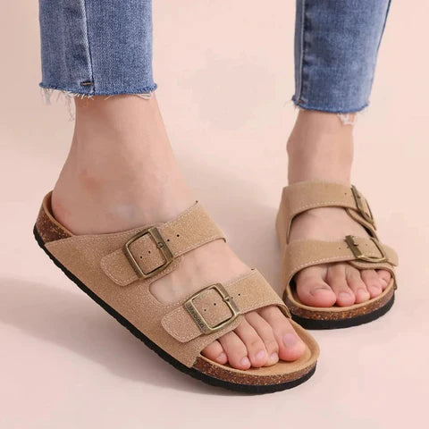 ZANDORA bruine strand stijl dubbele gesp dames sandalen